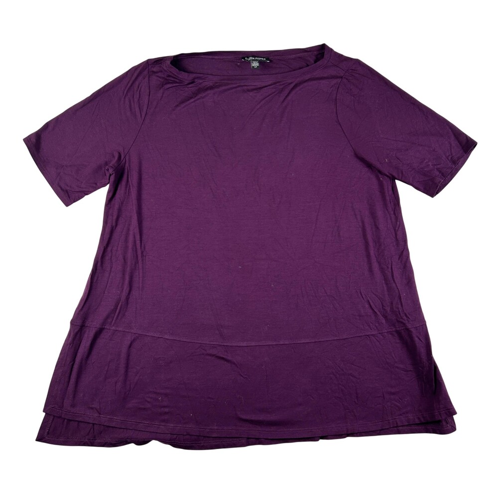 Eileen Fisher Shirt Womens S/P Purple Tencel Tunic Short Sleeve Jersey Top